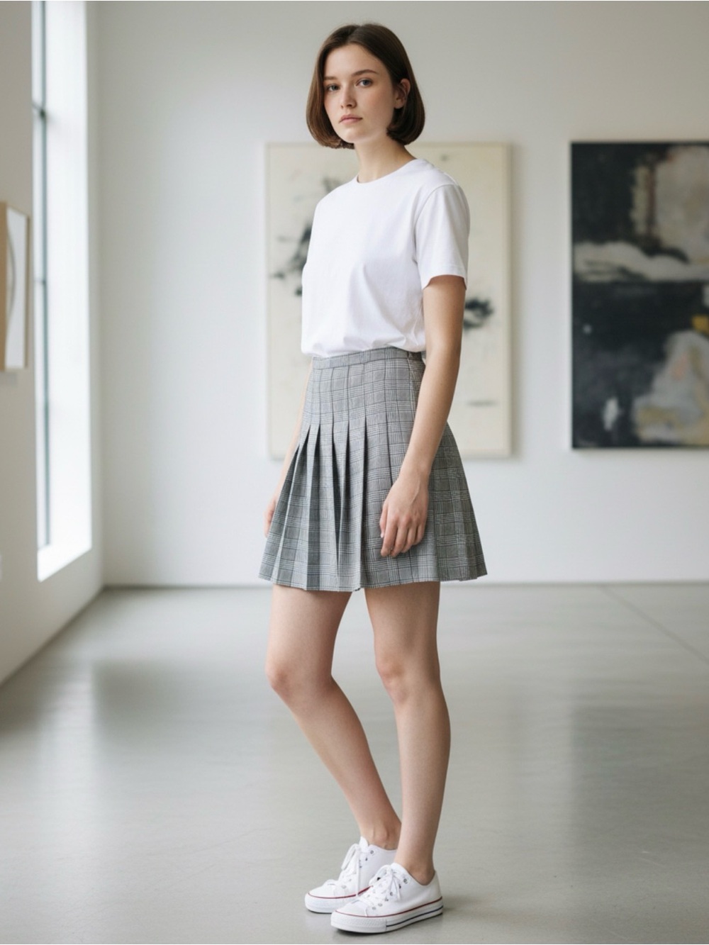VTG 90’s Hillary & Hanson Black White Houndstooth Plaid Pleated Mini Skirt